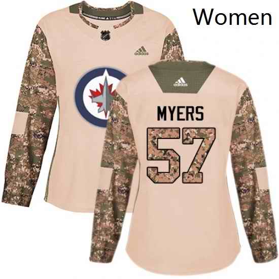 Womens Adidas Winnipeg Jets 57 Tyler Myers Authentic Camo Veterans Day Practice NHL Jersey